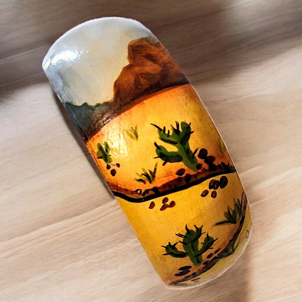 Handmade OOAK vintage handpainted wood bracelet with soft desert landscape hues